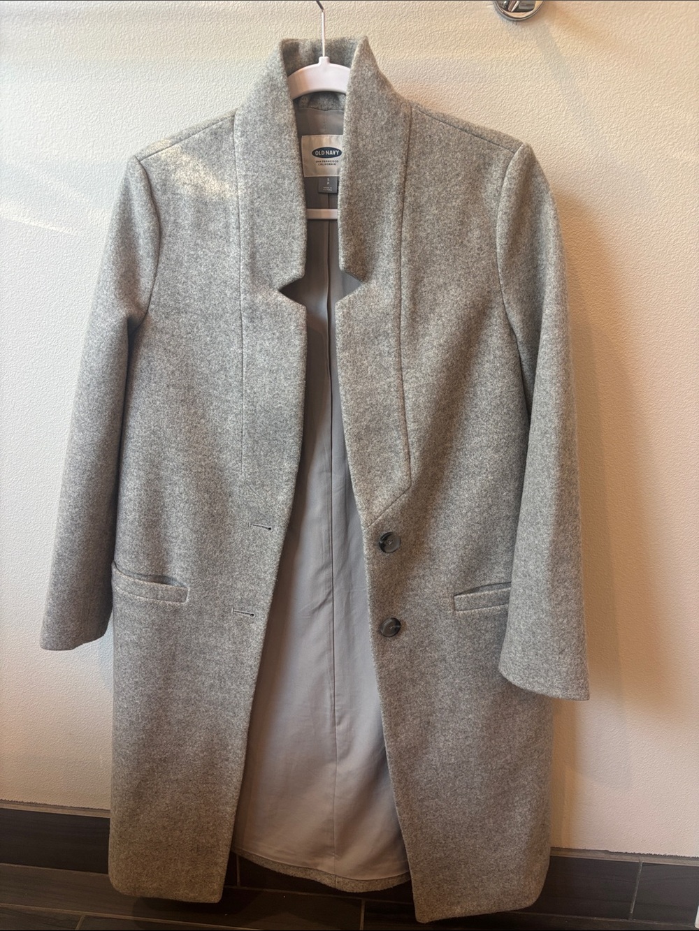 Old Navy Light Gray Wool-Blend Stand Collar Trench Coat